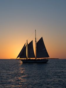 Preview wallpaper ship, sail, sea, sunset, dark