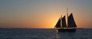 Preview wallpaper ship, sail, sea, sunset, dark