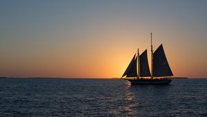 Preview wallpaper ship, sail, sea, sunset, dark