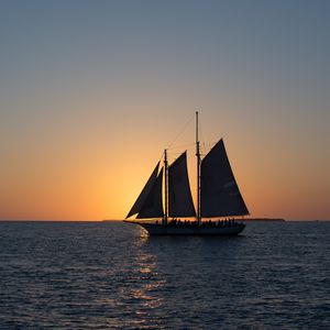 Preview wallpaper ship, sail, sea, sunset, dark