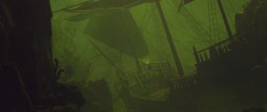 Preview wallpaper ship, sail, underwater, green, dark