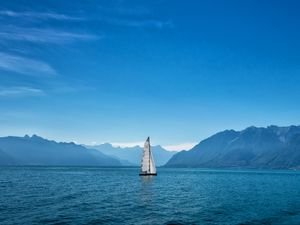 Preview wallpaper ship, sailboat, mountains, sea