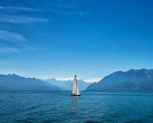 Preview wallpaper ship, sailboat, mountains, sea