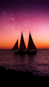 Preview wallpaper ship, sailboat, sea, dusk, dark