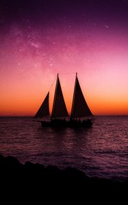 Preview wallpaper ship, sailboat, sea, dusk, dark