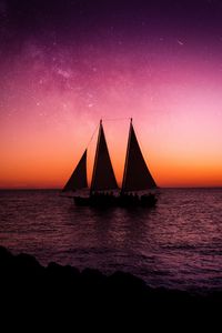 Preview wallpaper ship, sailboat, sea, dusk, dark