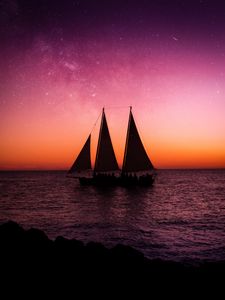 Preview wallpaper ship, sailboat, sea, dusk, dark