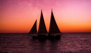 Preview wallpaper ship, sailboat, sea, dusk, dark