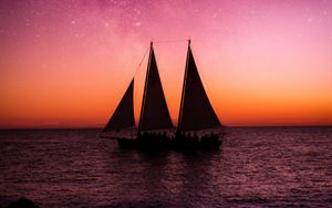 Preview wallpaper ship, sailboat, sea, dusk, dark