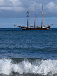 Preview wallpaper ship, sailboat, sea, waves, ocean