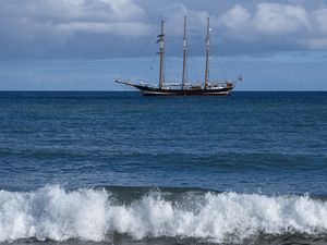 Preview wallpaper ship, sailboat, sea, waves, ocean