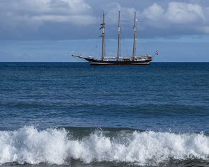 Preview wallpaper ship, sailboat, sea, waves, ocean