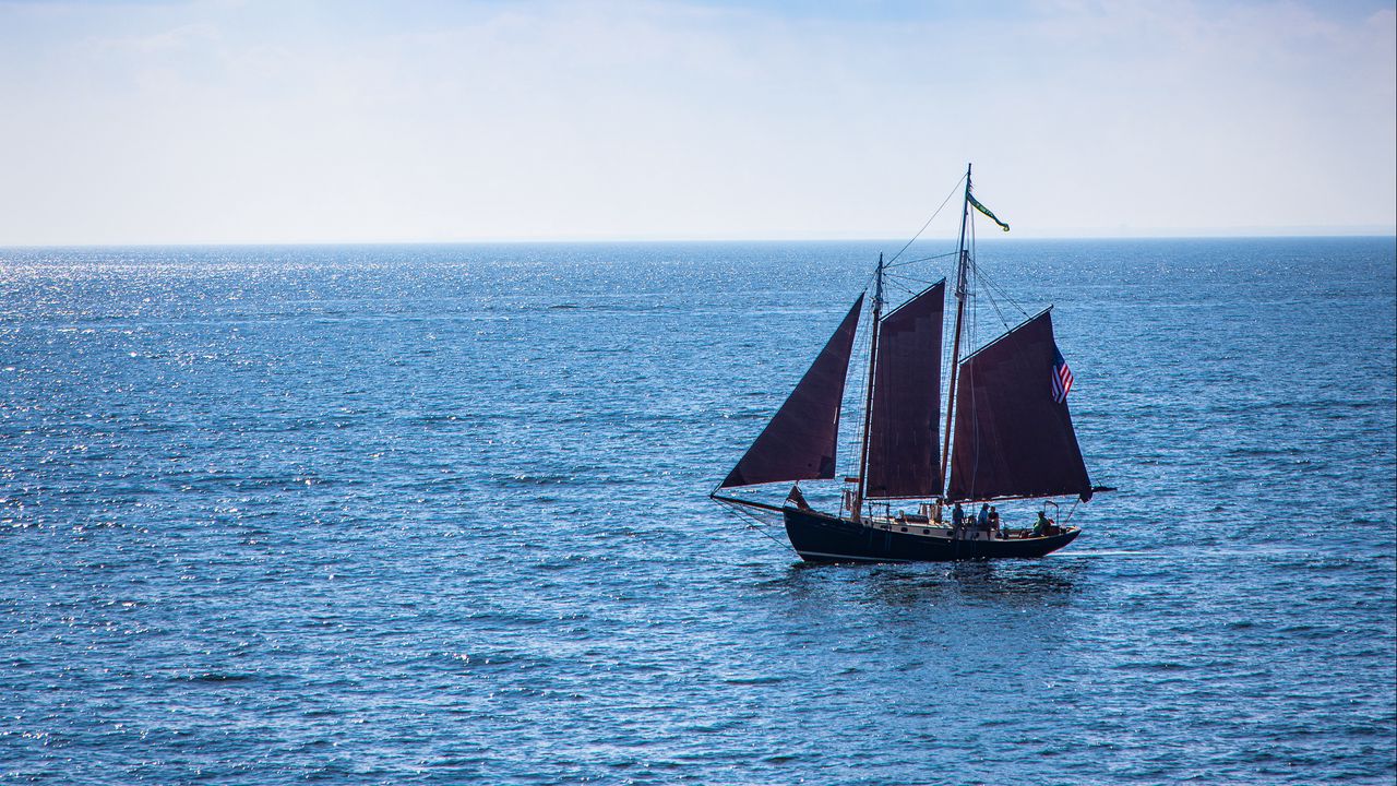 Wallpaper ship, sails, sea, waves, sky