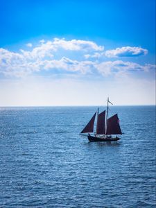 Preview wallpaper ship, sails, sea, waves, sky