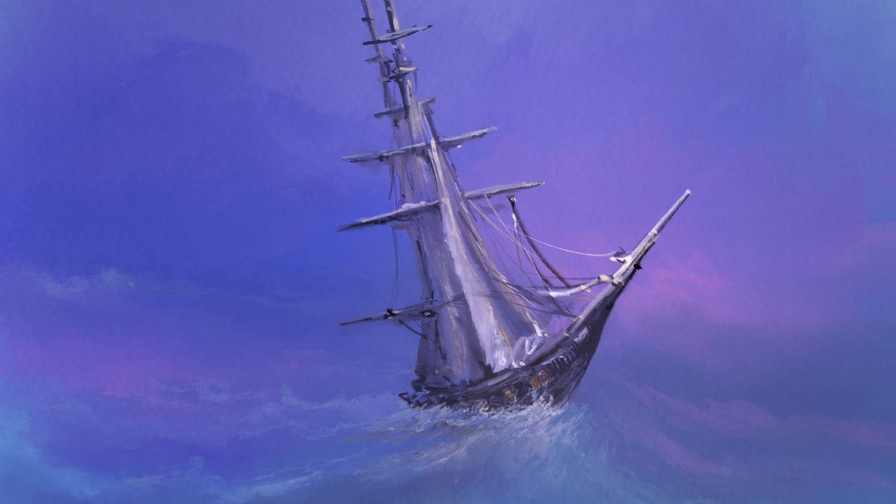 Wallpaper ship, sails, storm, waves, sea, art