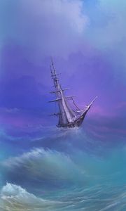 Preview wallpaper ship, sails, storm, waves, sea, art