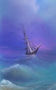 Preview wallpaper ship, sails, storm, waves, sea, art