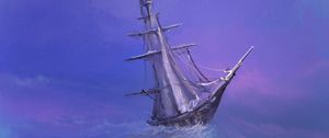 Preview wallpaper ship, sails, storm, waves, sea, art