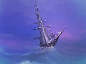 Preview wallpaper ship, sails, storm, waves, sea, art