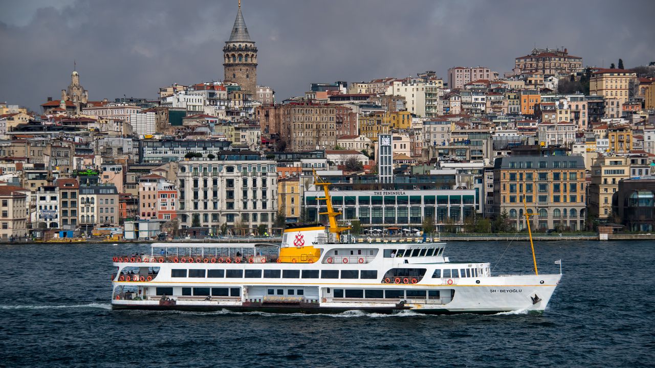 Wallpaper ship, sea, buildings, tower, city, istanbul, turkey