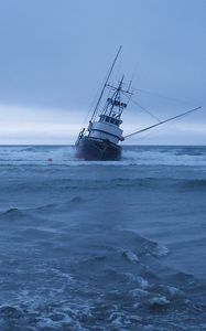 Preview wallpaper ship, sea, child, loneliness