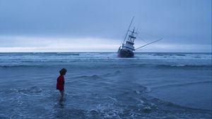 Preview wallpaper ship, sea, child, loneliness