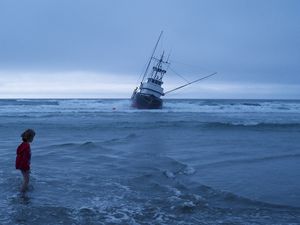 Preview wallpaper ship, sea, child, loneliness