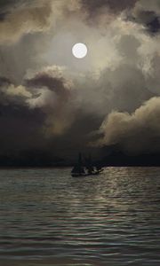 Preview wallpaper ship, sea, clouds, twilight, art