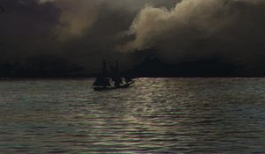 Preview wallpaper ship, sea, clouds, twilight, art
