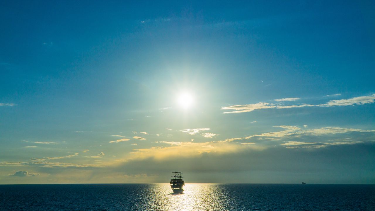 Wallpaper ship, sea, horizon, clouds