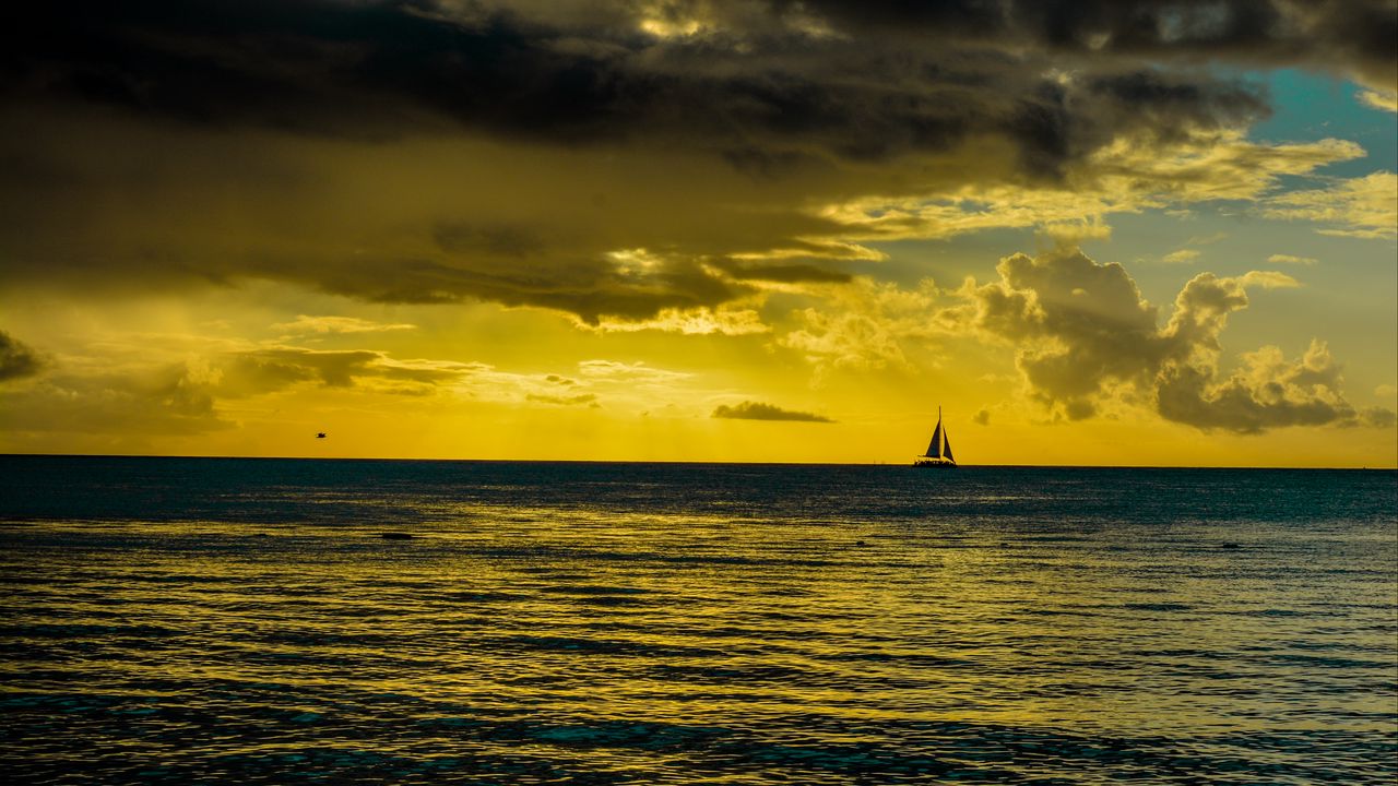Wallpaper ship, sea, horizon, sunset