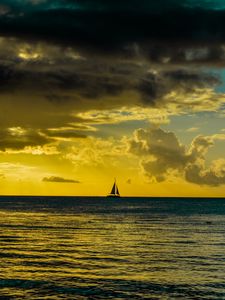 Preview wallpaper ship, sea, horizon, sunset