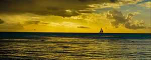 Preview wallpaper ship, sea, horizon, sunset