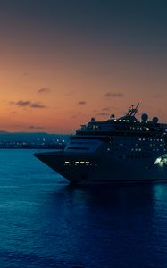 Preview wallpaper ship, sea, lights, evening