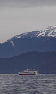 Preview wallpaper ship, sea, mountains, nature