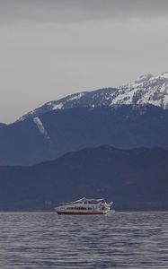 Preview wallpaper ship, sea, mountains, nature