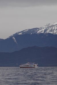 Preview wallpaper ship, sea, mountains, nature