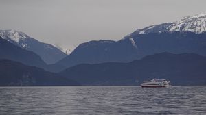 Preview wallpaper ship, sea, mountains, nature