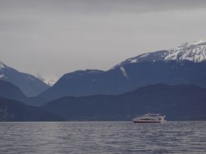 Preview wallpaper ship, sea, mountains, nature