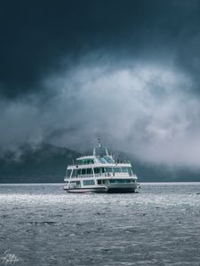 Preview wallpaper ship, sea, mountains, clouds