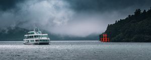 Preview wallpaper ship, sea, mountains, clouds