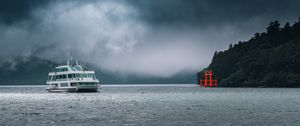 Preview wallpaper ship, sea, mountains, clouds