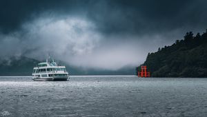 Preview wallpaper ship, sea, mountains, clouds