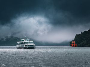Preview wallpaper ship, sea, mountains, clouds