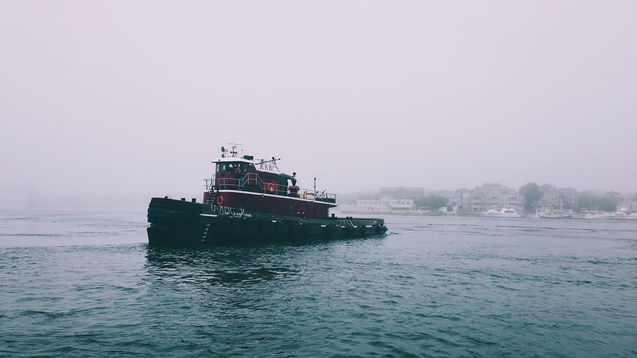 Wallpaper ship, sea, overcast, fog