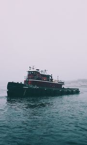 Preview wallpaper ship, sea, overcast, fog