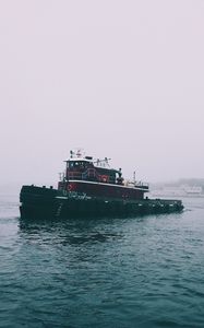 Preview wallpaper ship, sea, overcast, fog