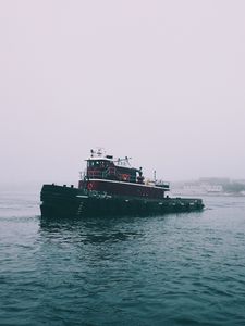 Preview wallpaper ship, sea, overcast, fog