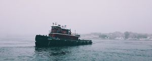 Preview wallpaper ship, sea, overcast, fog