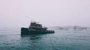 Preview wallpaper ship, sea, overcast, fog